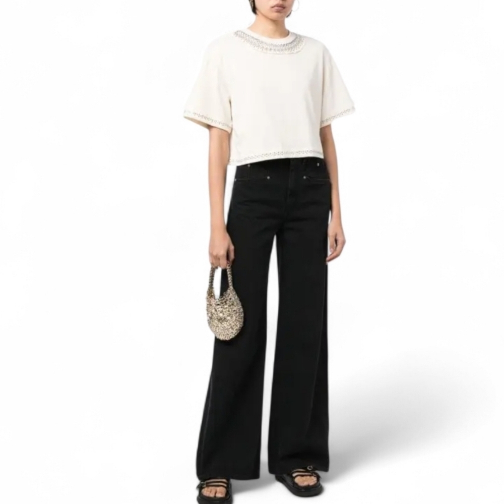 Paco Rabanne Stud Embellished Cropped Cotton Tee Size Large